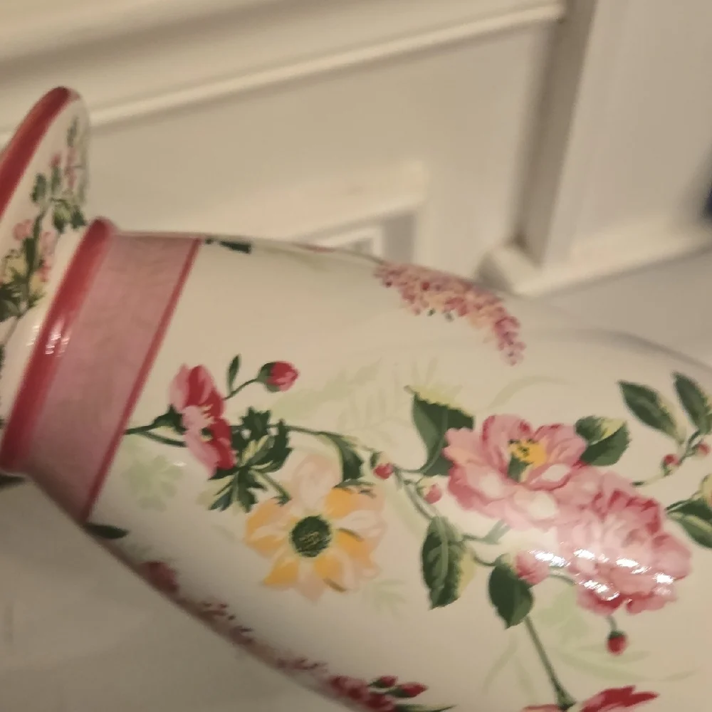 Laura Ashley Floral Vase with Pink and Green Accents